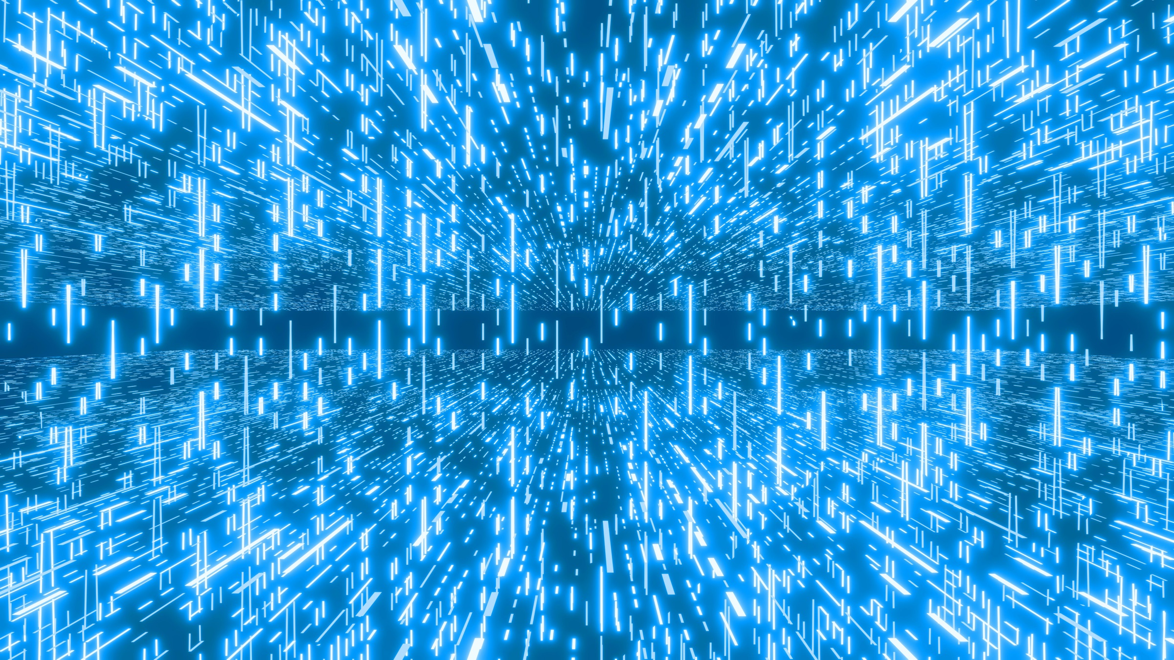 Tunnel of glowing blue digital data streams representing data management