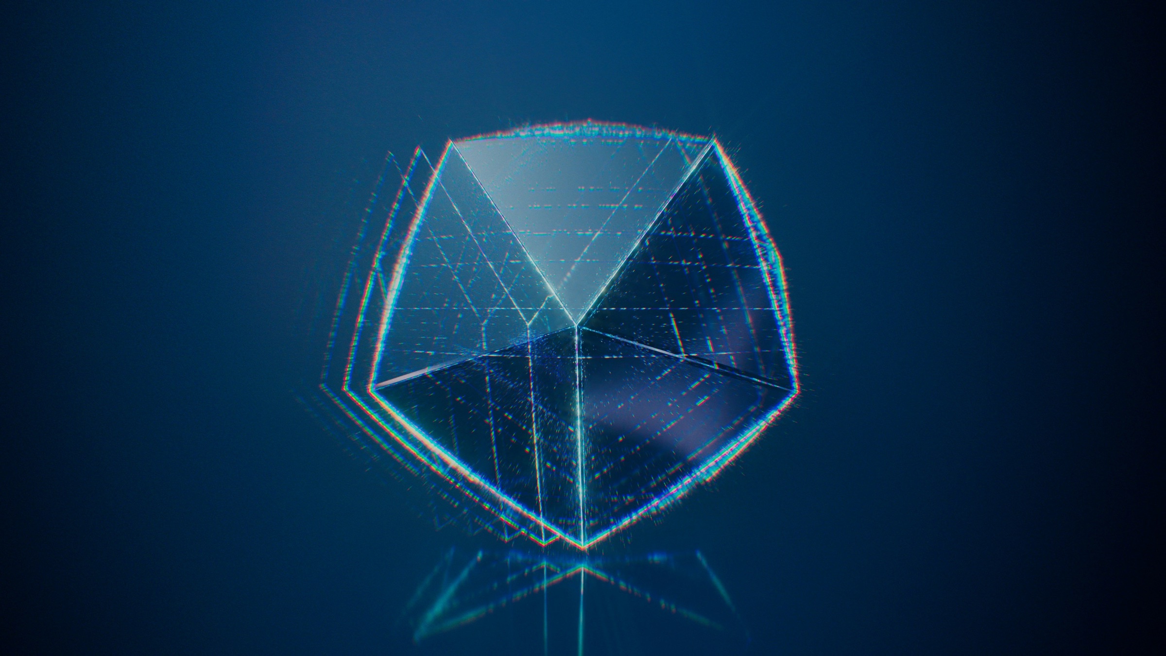 Faceted glowing blue shield-like shape representing IT security